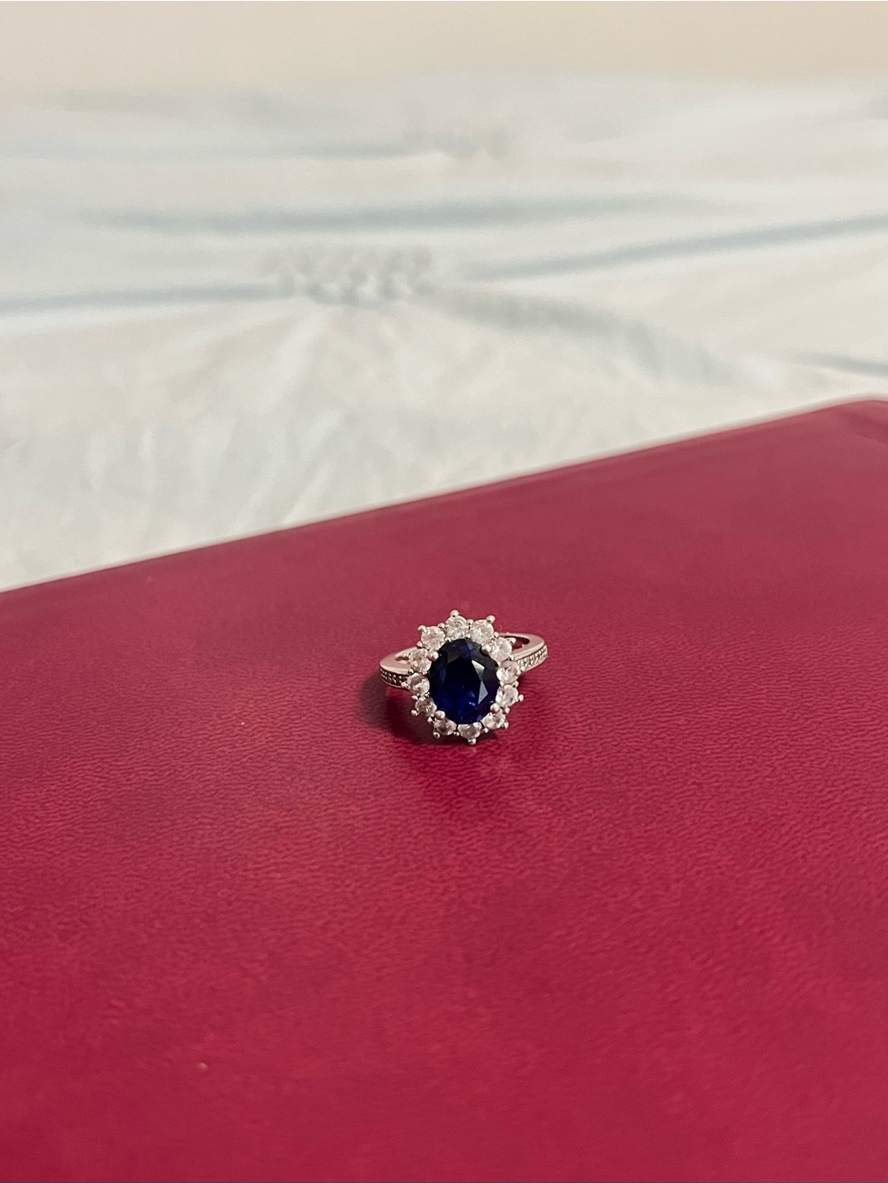 Sterling Silver Sapphire Halo Ring - Deep Blue